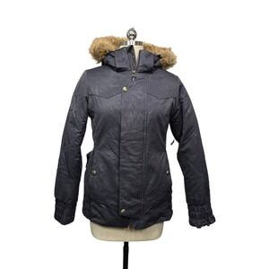 B by Burton Women Small Snowboard Jacket Charcoal Grey Faux Fur Hood Insulated